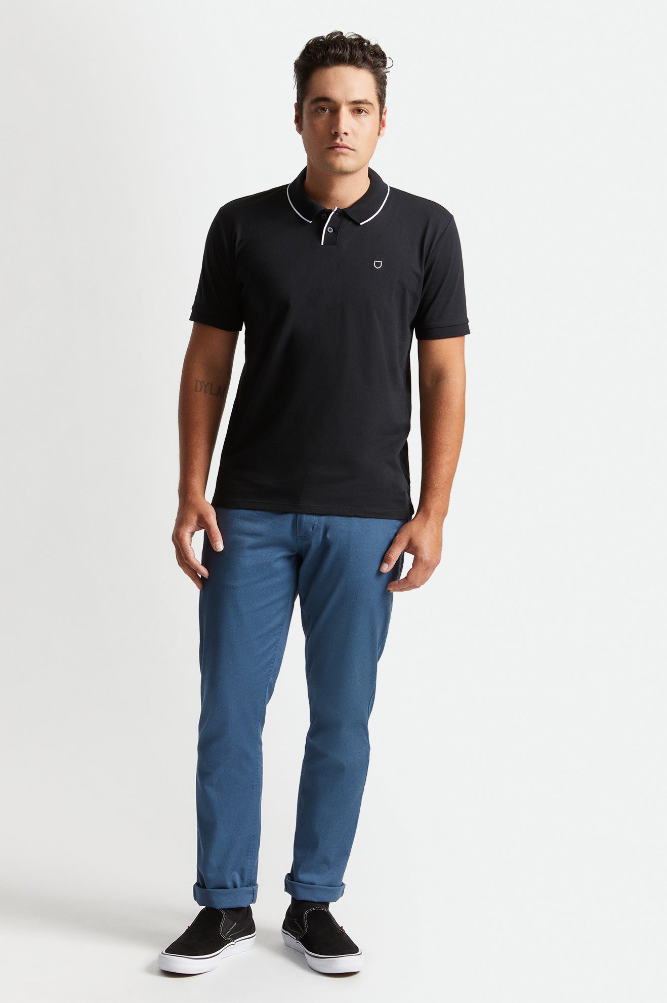 Men's Brixton Proper S/S Polo Knitwear Black / White | 6039184-QS