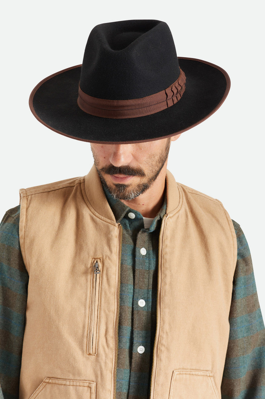 Men's Brixton Reno Fedoras Black / Brown | 9736802-PR