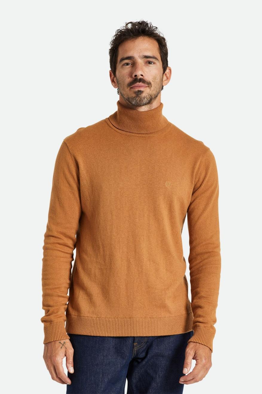 Men\'s Brixton Reserve Cashmere L/S Turtleneck Knitwear Brown | 4983507-EW