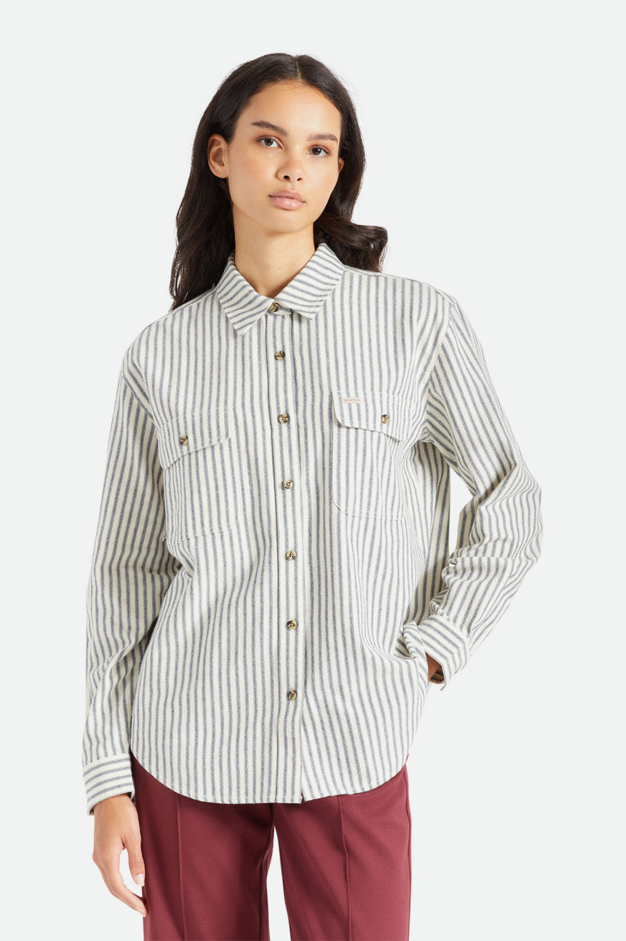 Women's Brixton Bowery Boyfriend L/S Flannels Stripes | 3017894-YR