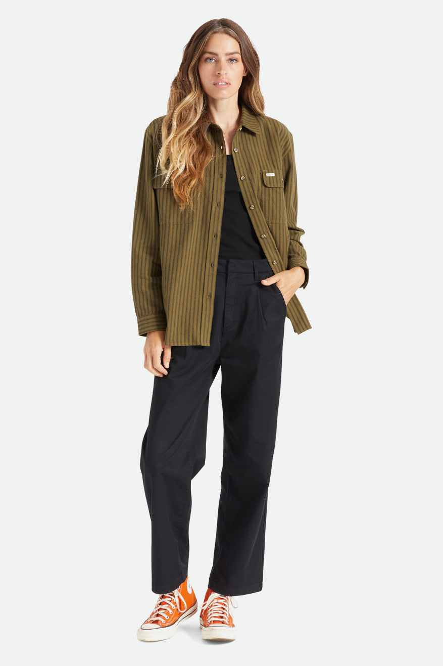 Women's Brixton Bowery Boyfriend L/S Flannels Olive | 3027481-FY