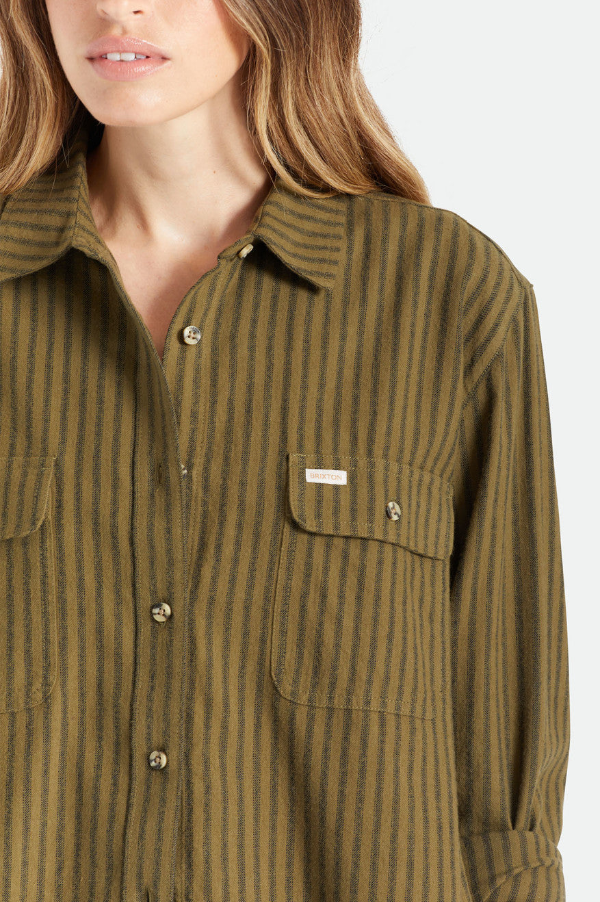 Women's Brixton Bowery Boyfriend L/S Flannels Olive | 3027481-FY