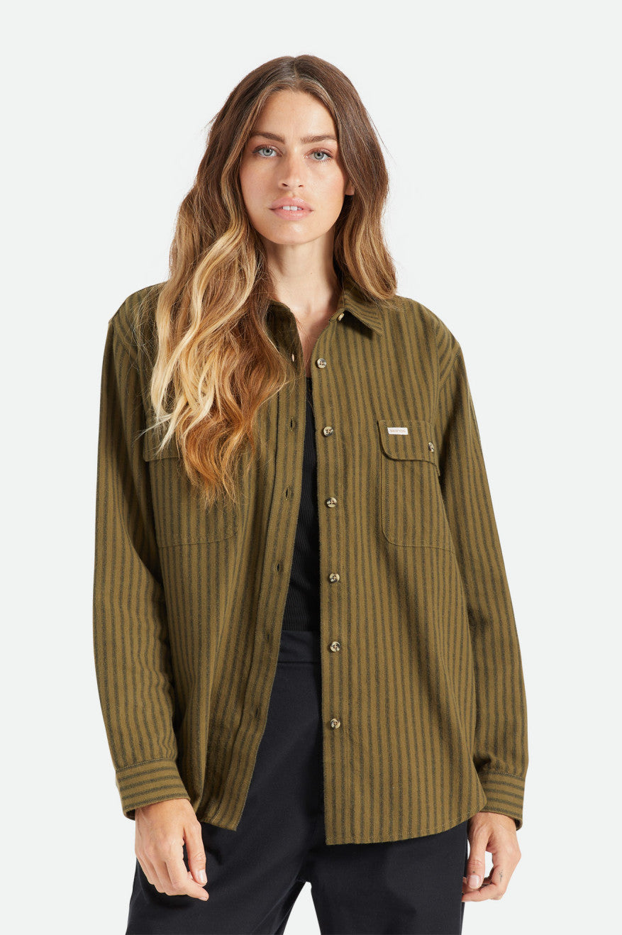 Women's Brixton Bowery Boyfriend L/S Flannels Olive | 3027481-FY