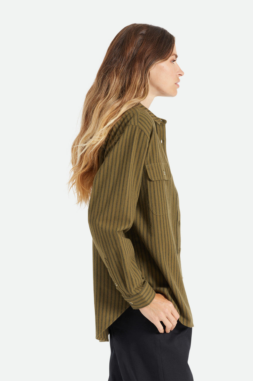 Women's Brixton Bowery Boyfriend L/S Flannels Olive | 3027481-FY