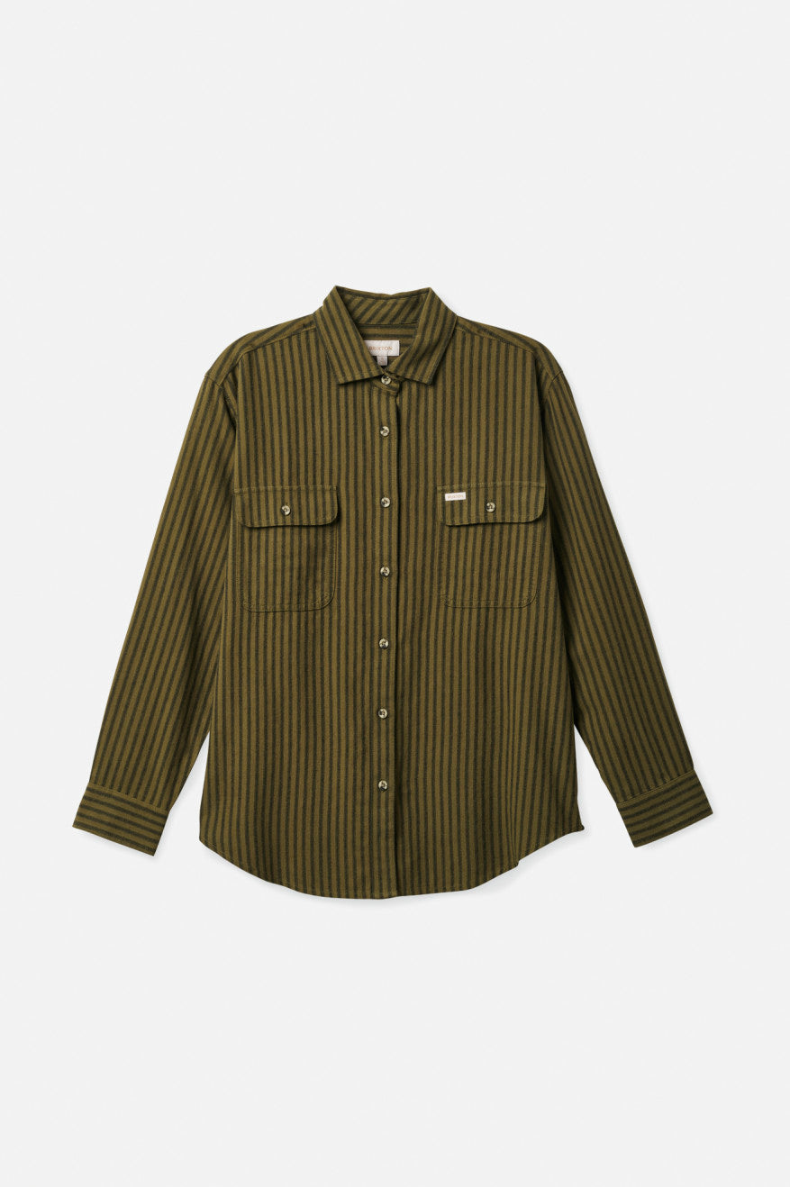 Women's Brixton Bowery Boyfriend L/S Flannels Olive | 3027481-FY