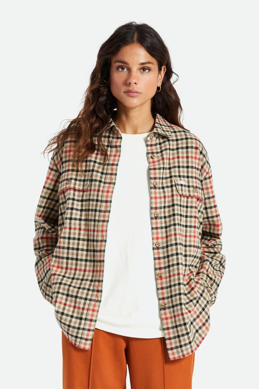 Women's Brixton Bowery Boyfriend L/S Flannels Light Yellow | 9347261-MS