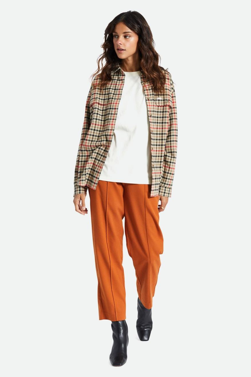 Women's Brixton Bowery Boyfriend L/S Flannels Light Yellow | 9347261-MS