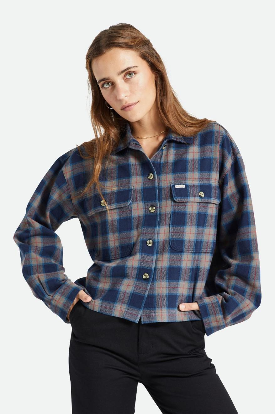 Women's Brixton Bowery L/S Flannels Navy / Grey | 5317428-UE