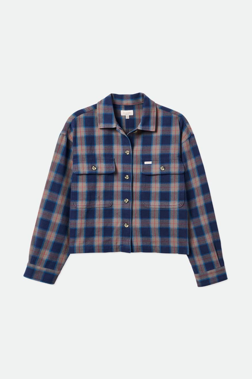 Women's Brixton Bowery L/S Flannels Navy / Grey | 5317428-UE