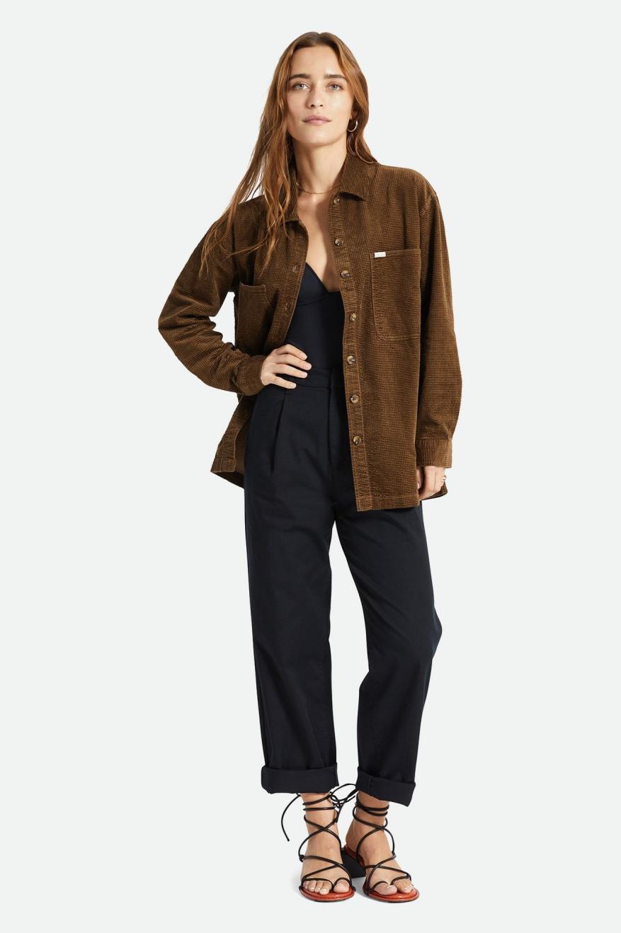 Women's Brixton Dundee Corduroy Overshirt Tops Brown | 9108725-YQ