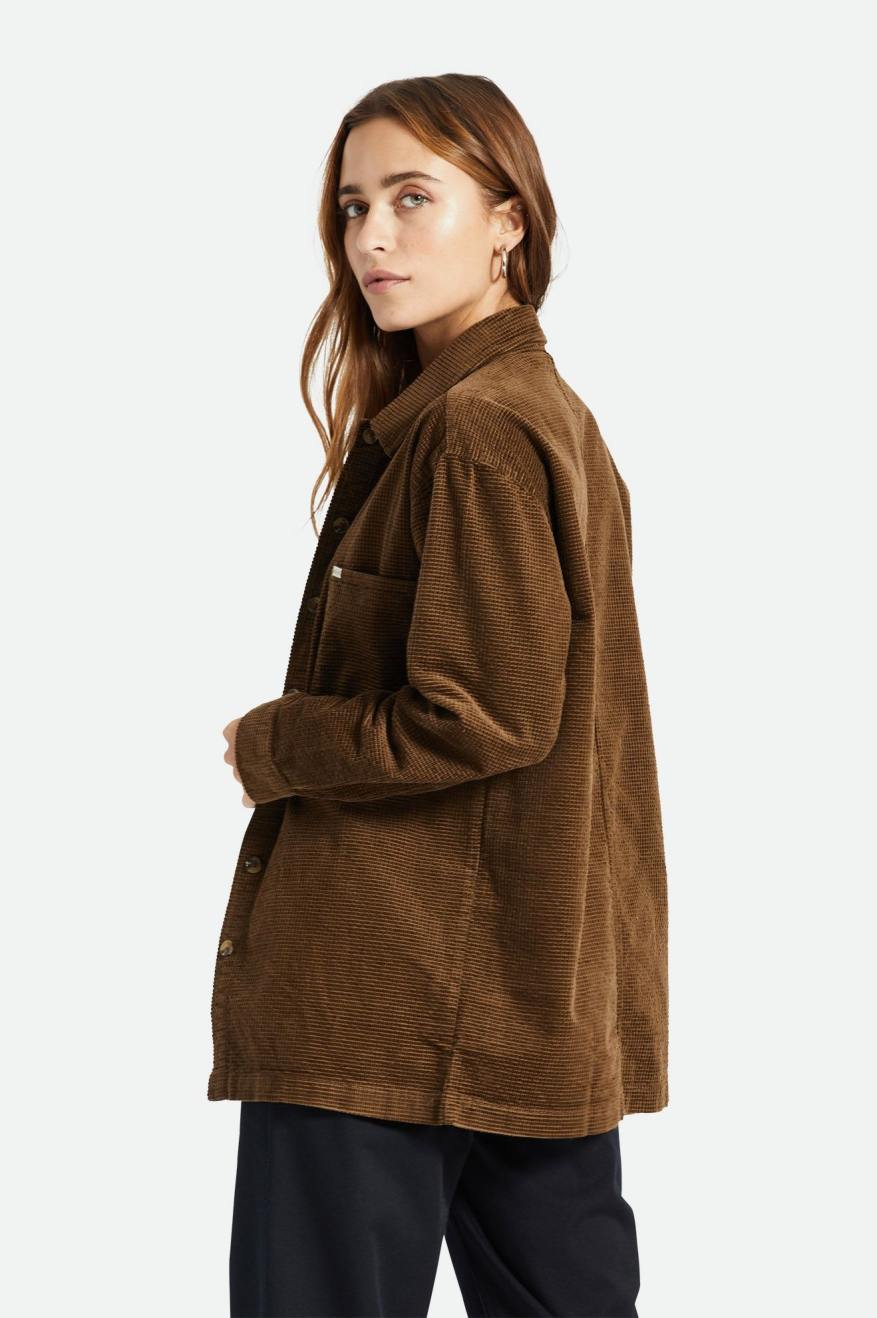 Women's Brixton Dundee Corduroy Overshirt Tops Brown | 9108725-YQ