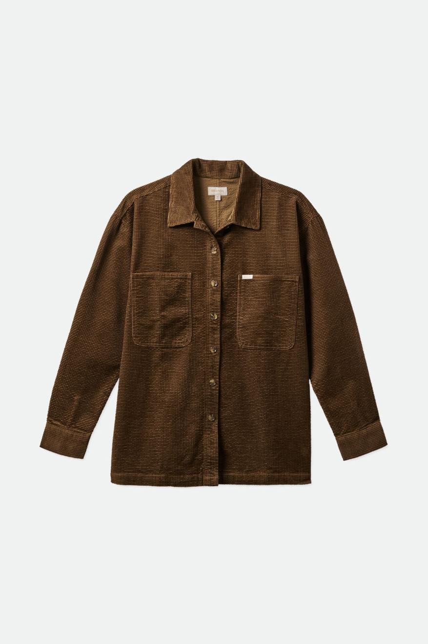 Women's Brixton Dundee Corduroy Overshirt Tops Brown | 9108725-YQ