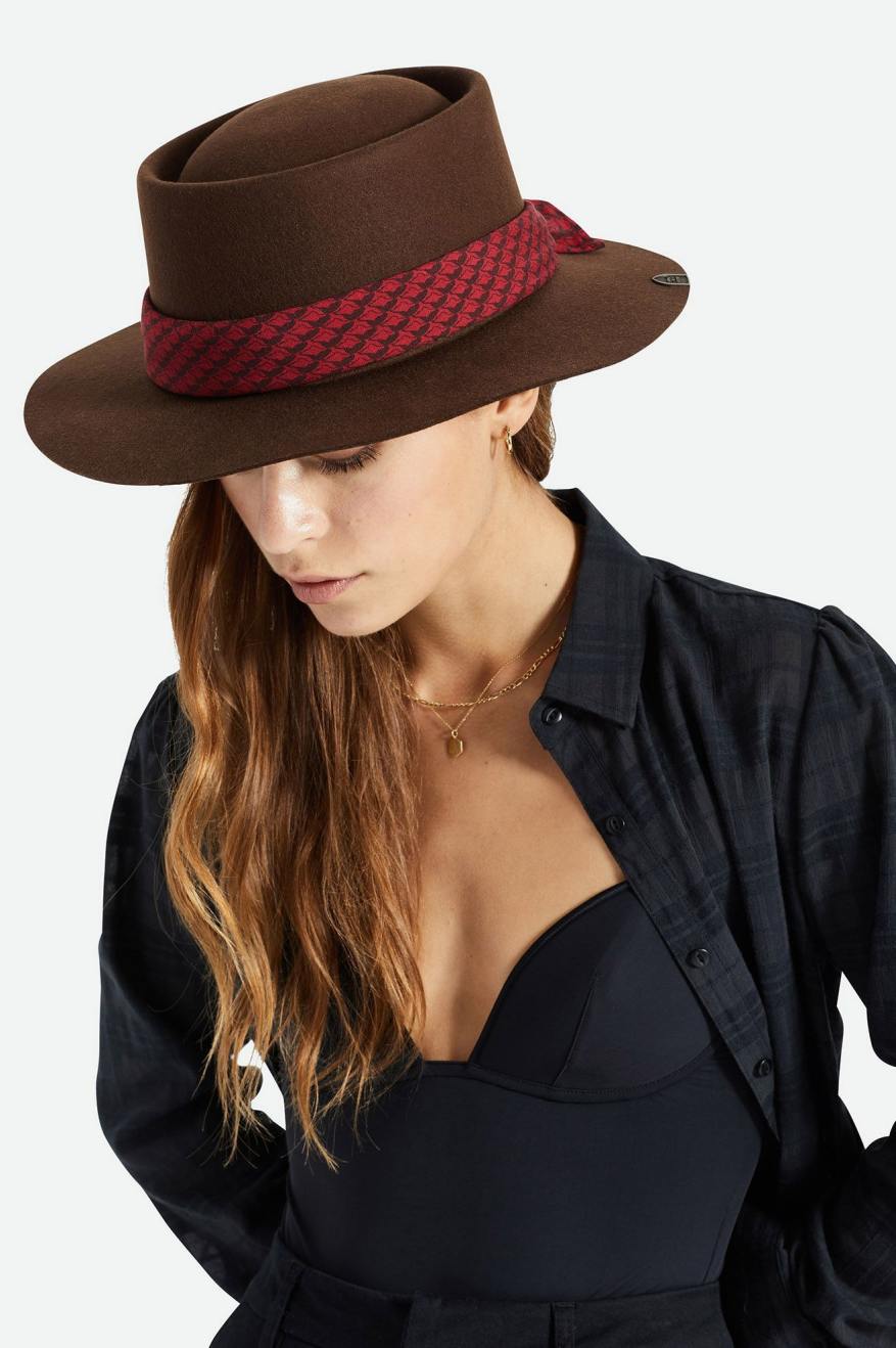 Women's Brixton Fender Jaguar Contour Fedora Fedoras Brown | 6403198-LY