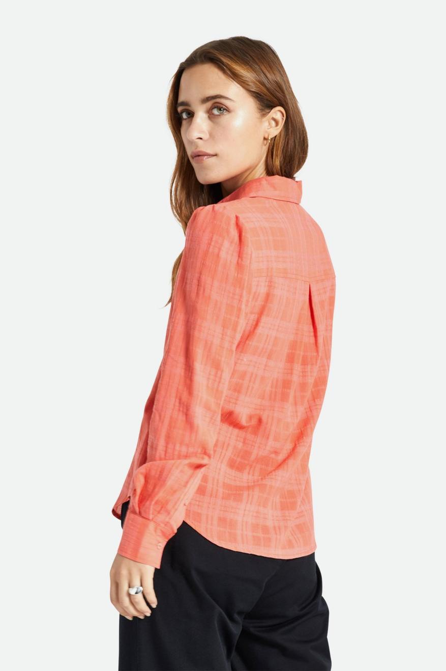 Women's Brixton Leon L/S Woven Tops Deep Coral | 6249170-HM