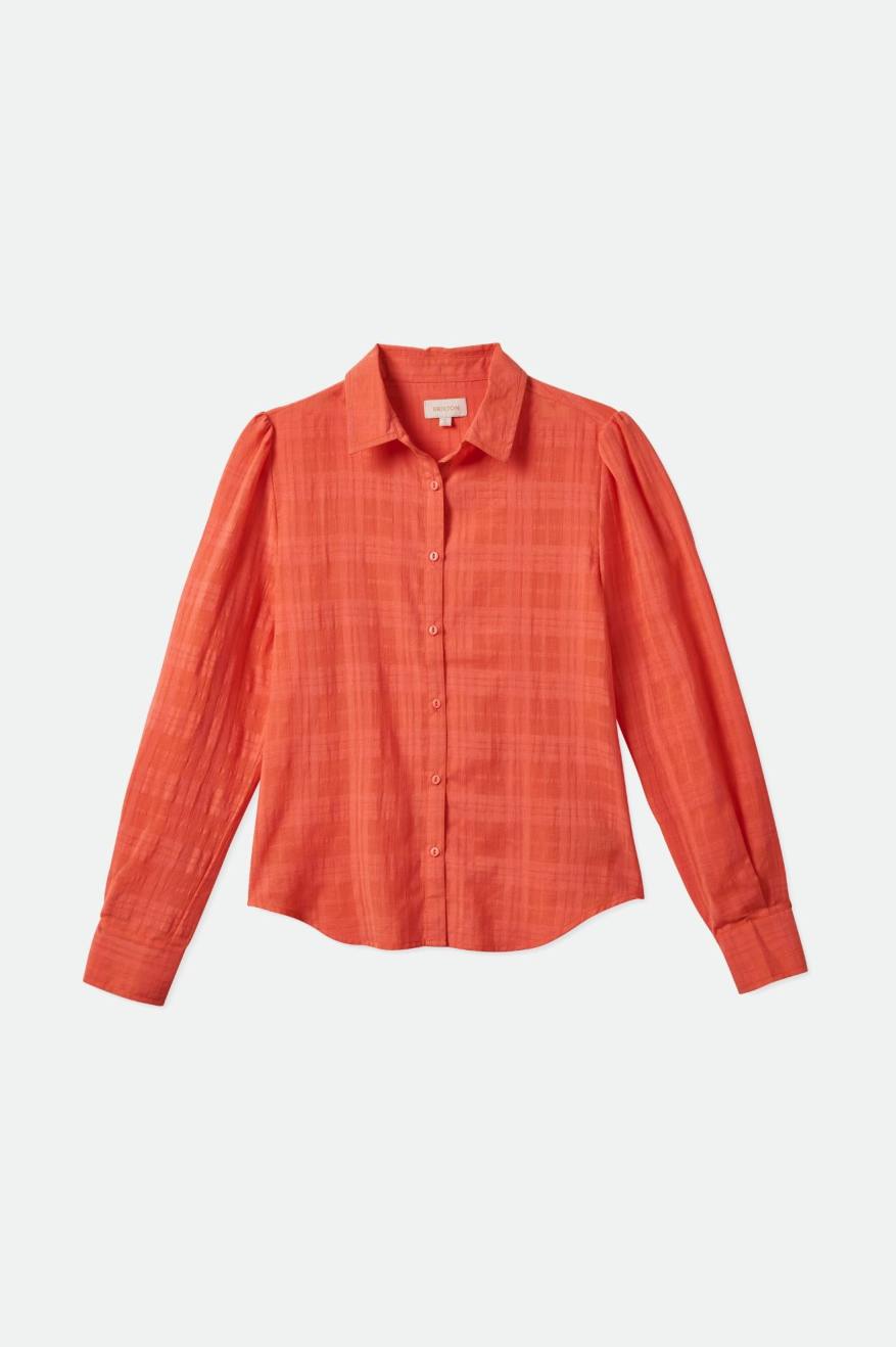 Women's Brixton Leon L/S Woven Tops Deep Coral | 6249170-HM