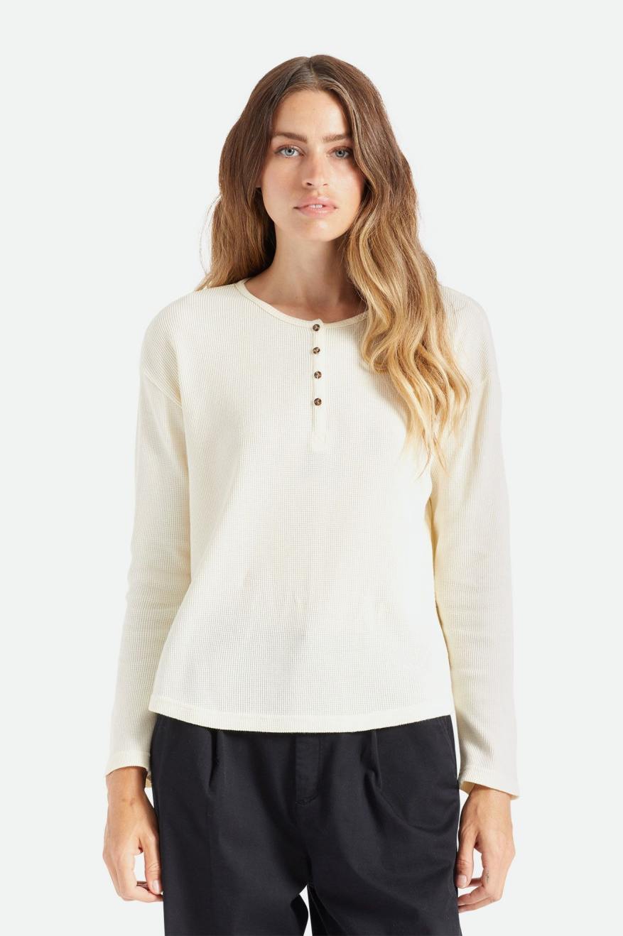 Women\'s Brixton Monty L/S Henley Tops White | 4068513-WI