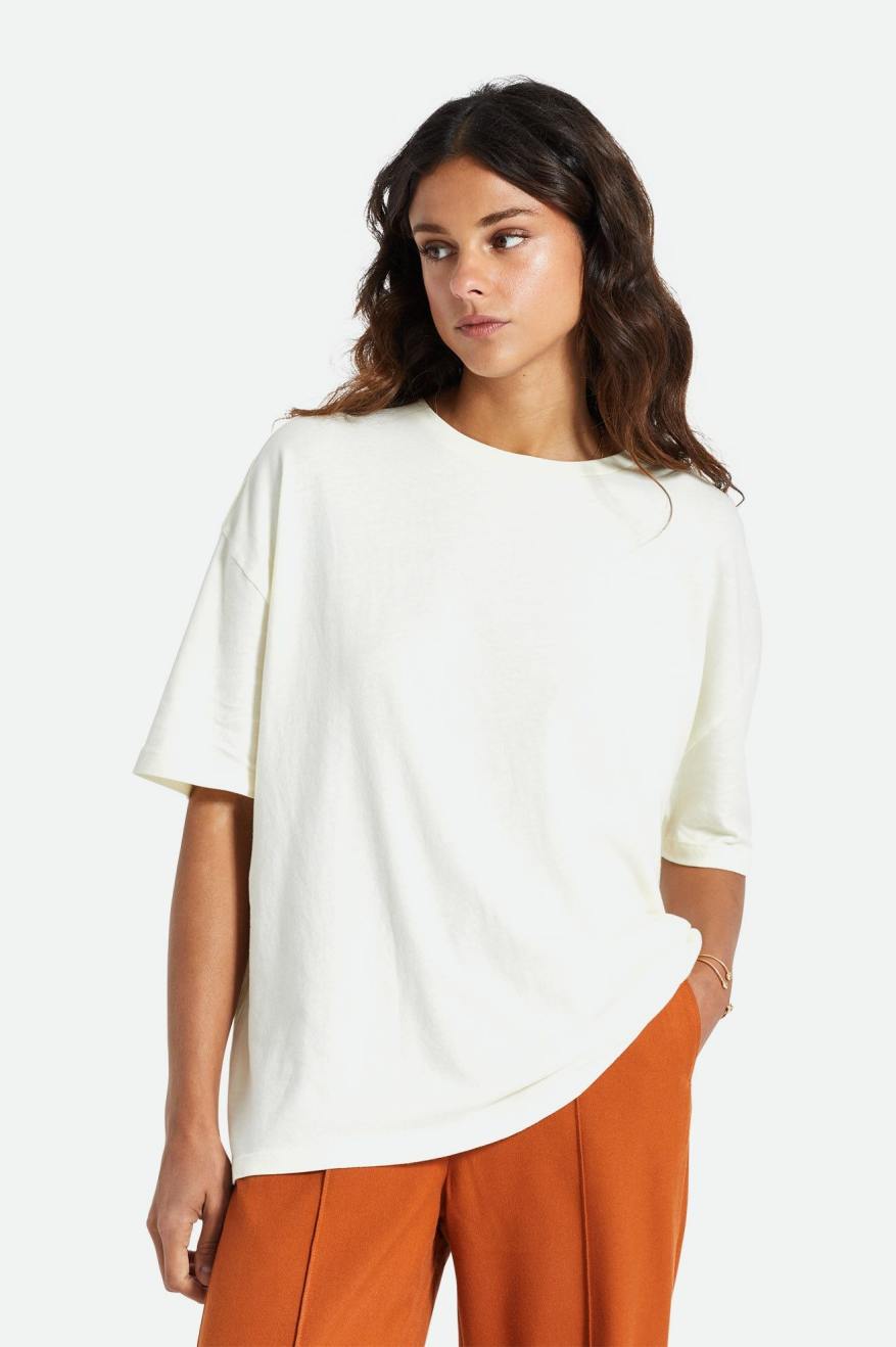 Women's Brixton Oversized Boyfriend Tee Tops White | 8972465-RV