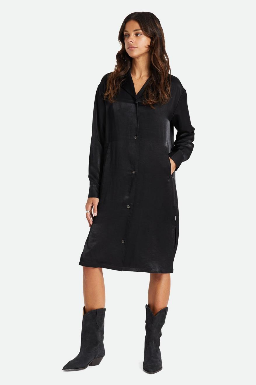 Women's Brixton Satin Blazer Shirt Dress Black | 3186920-JP