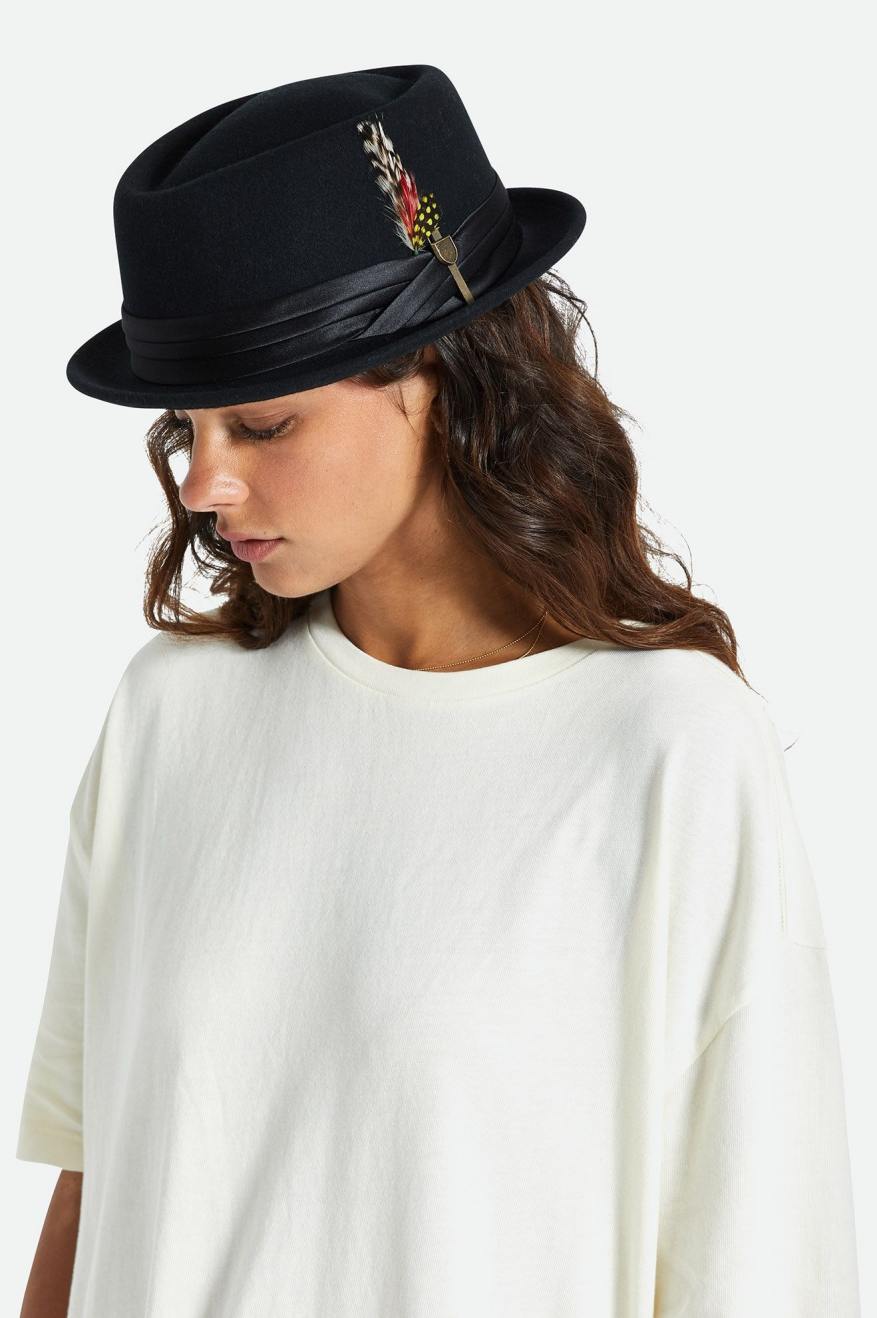 Women's Brixton Stout Pork Pie Hats Black | 7934610-ZR